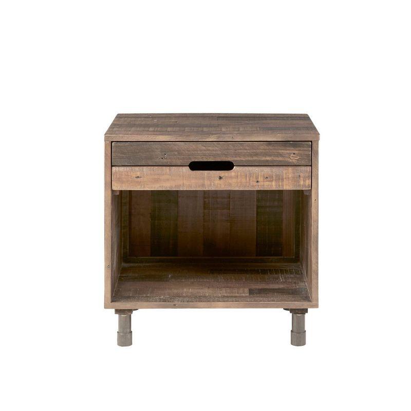 Ink+Ivy Renu Solid Wood Nightstand Natural: Industrial Style, Distressed Finish, Metal Legs, Storage Drawer & Shelf