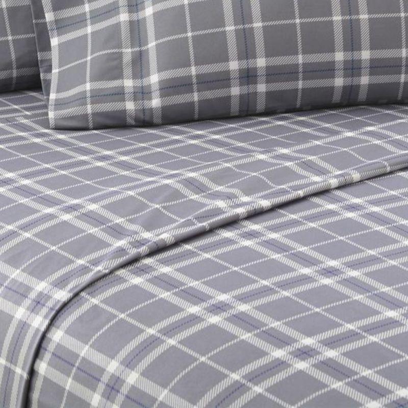 Micro Flannel Shavel Durable & High Quality Luxurious Printed Sheet Set Including Flat Sheet, Fitted Sheet & Pillowcase, Twin - Carlton Plaid Gray