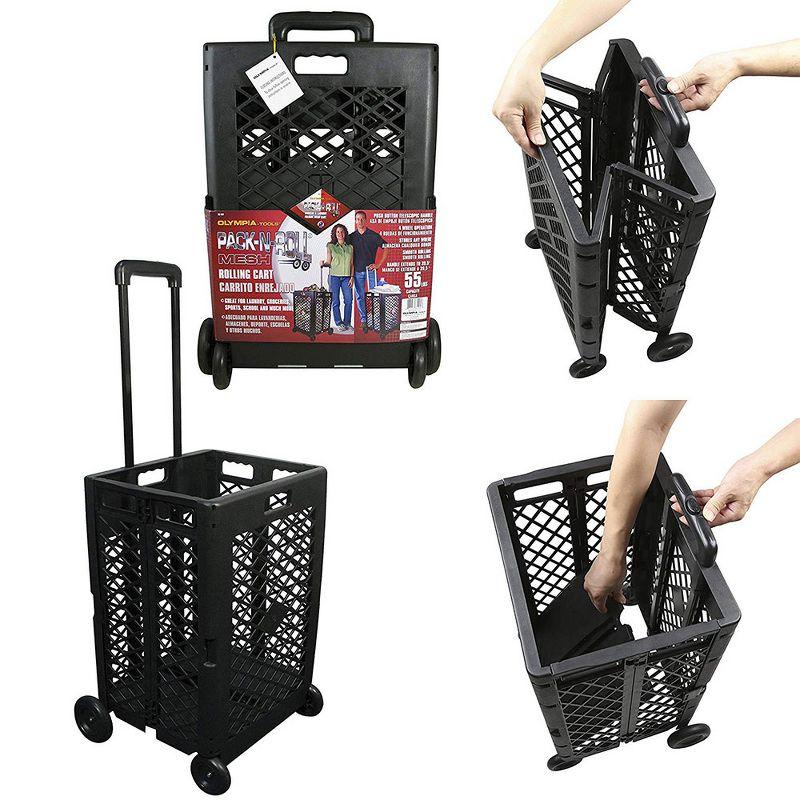 Black Mesh Foldable Utility Rolling Cart with Telescopic Handle