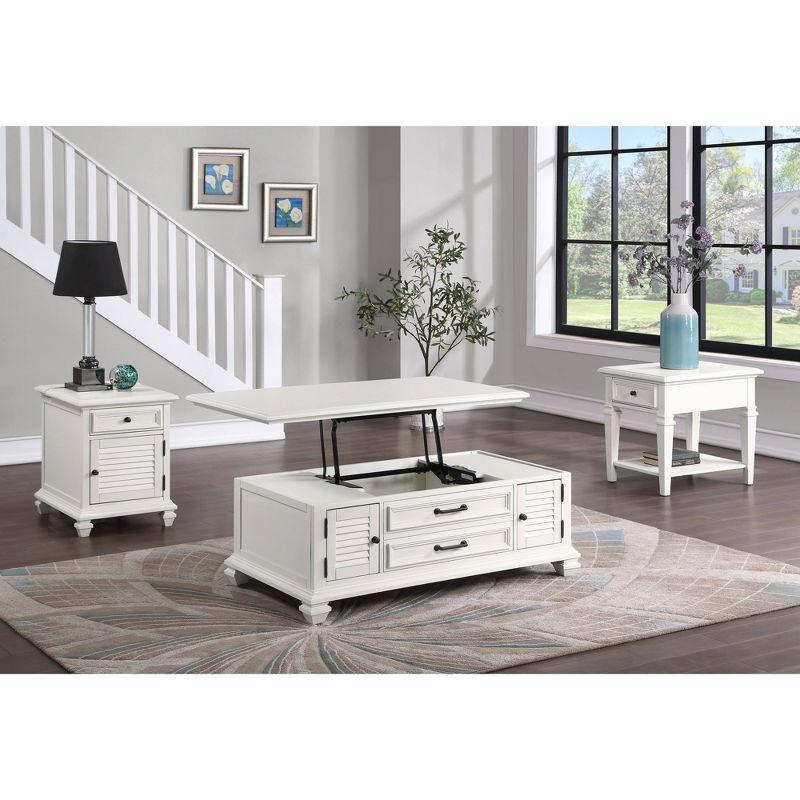 Charlestown Storage End Table with USB White - Steve Silver Co.: Cottage Style, Louvered Door Cabinet, Power Strip