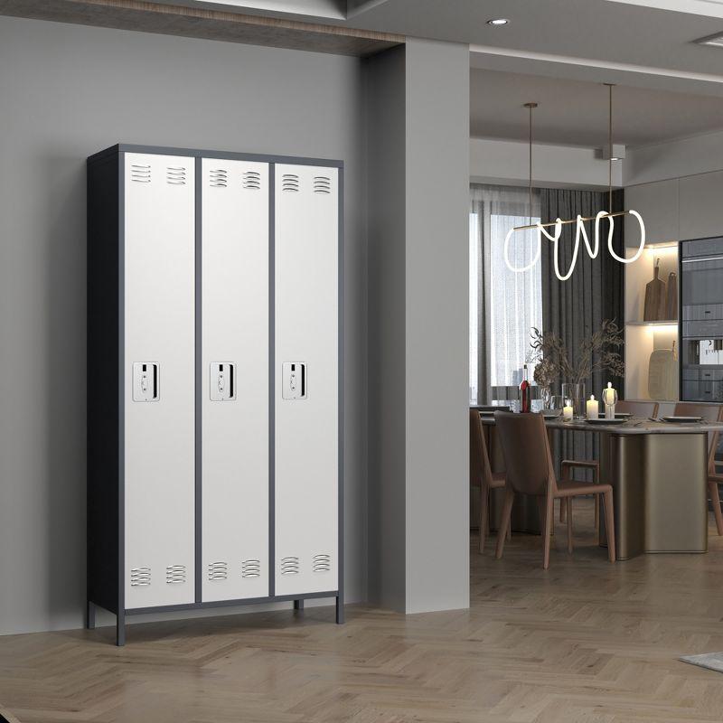 AOBABO 3 Door Steel Storage Cabinet Metal Industrial Locker with 2 Shelves for Employees, School, Office, Gym, or Bedroom, Gray