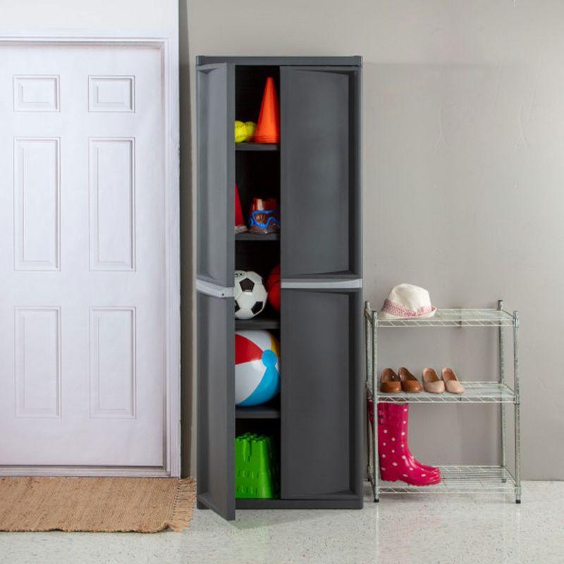 Gray Lockable Plastic Storage Cabinet with Adjustable Shelves