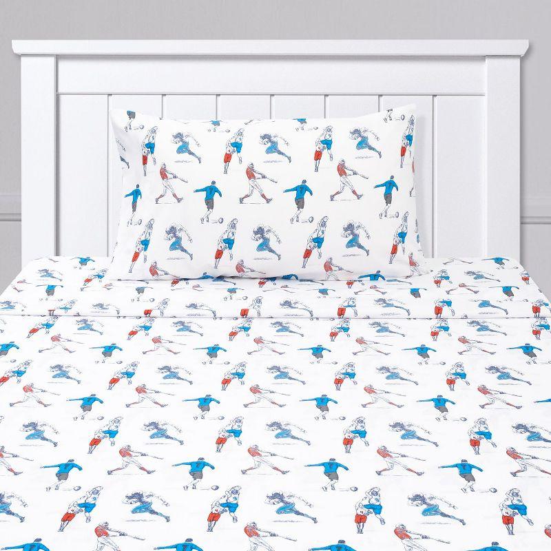 Blue Sports Print Twin Microfiber Kids Sheet Set