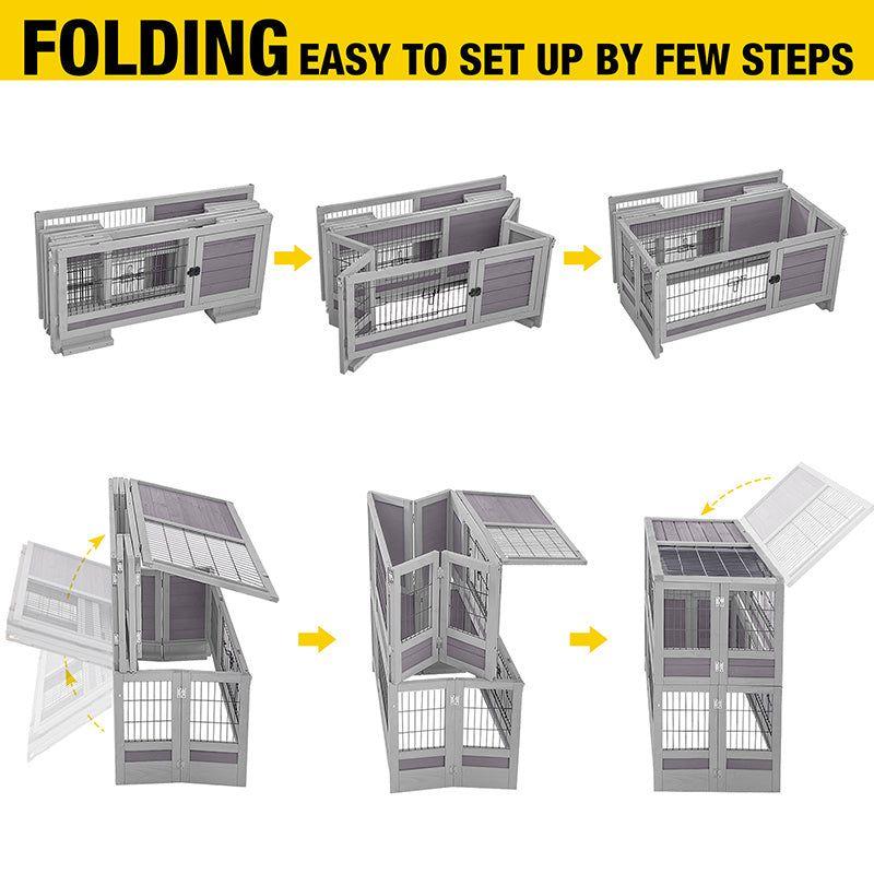 Aivituvin Folding Rabbit Hutch | Outdoor Bunny Cage (Inner Space 14.1 ft²)-AIR18-F