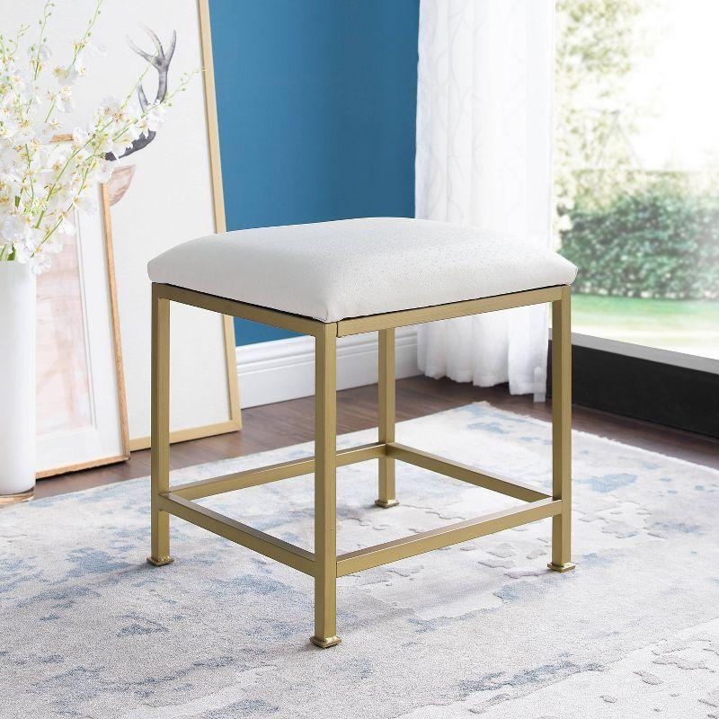 White and Gold Modern Vanity Stool with Plush Seat