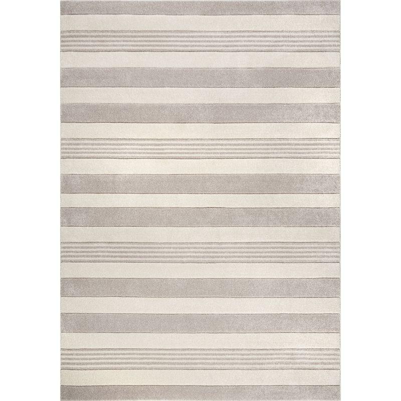 Gray and Off-White Striped Synthetic 4' x 6' Area Rug