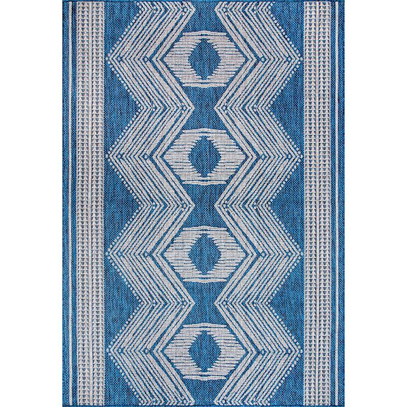 Modern Blue Geometric 7x9 Indoor/Outdoor Synthetic Area Rug