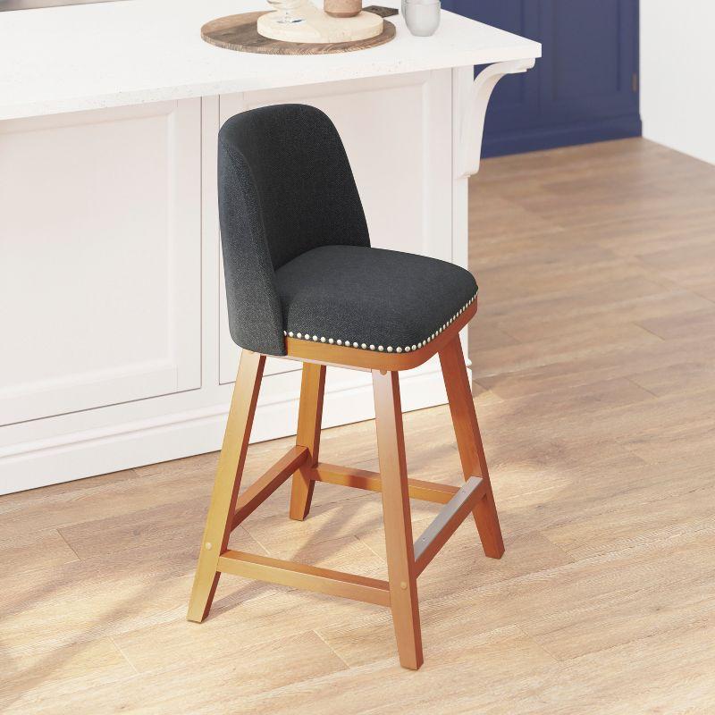 Flash Furniture Julia Set of 2 Transitional Upholstered Counter Stools with Nailhead Trim and Solid Wood Frames