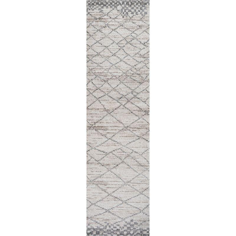 2'x8' Asilah Moroccan Modern Diamond Runner Rug, Light Gray - JONATHAN Y