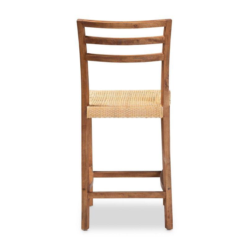 Arthur Wood and Rattan Counter Height Barstool Natural/Walnut - bali & pari: Bohemian Style, No Assembly Required