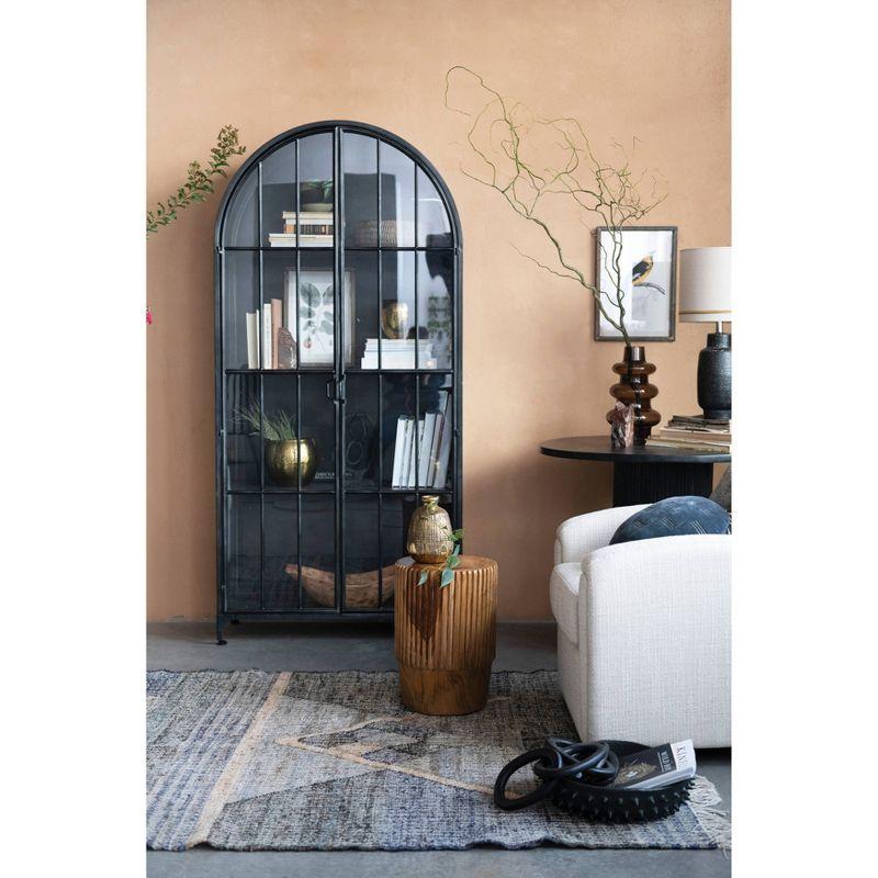 Storied Home Arched 76" Tall Decorative Storage Cabinet Black: Iron Frame, Glass Surface, Fixed Shelves