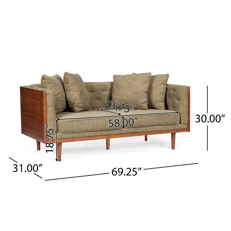 Christopher Knight Home Borah Tufted Loveseat with Accent Pillows, Dark Beige/Dark Walnut