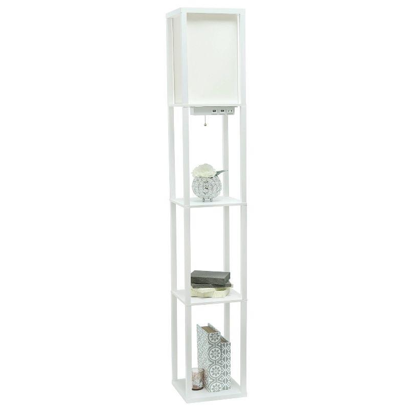 Simple Designs Floor Lamp Etagere Organizer Storage Shelf with 2 USB Charging Ports and Linen Shade White: Modern Pull Chain, ETL Listed