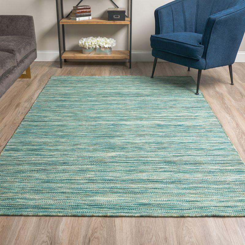 Turquoise Flat Woven Wool Rectangular Area Rug 4' x 6'