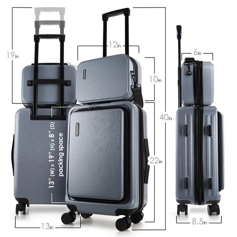 TravelArim 22" Airline Approved Hard-shell Carry On Luggage with Attachable Cosmetic Case - Gray