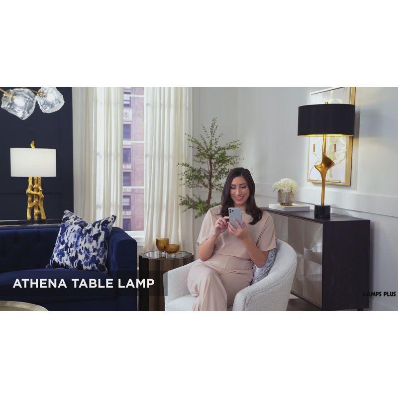 Possini Euro Design Athena Modern Buffet Table Lamp 35 1/2" Tall Sculptural Gold Leaf Black Drum Shade Bedroom Living Room Bedside Nightstand Office