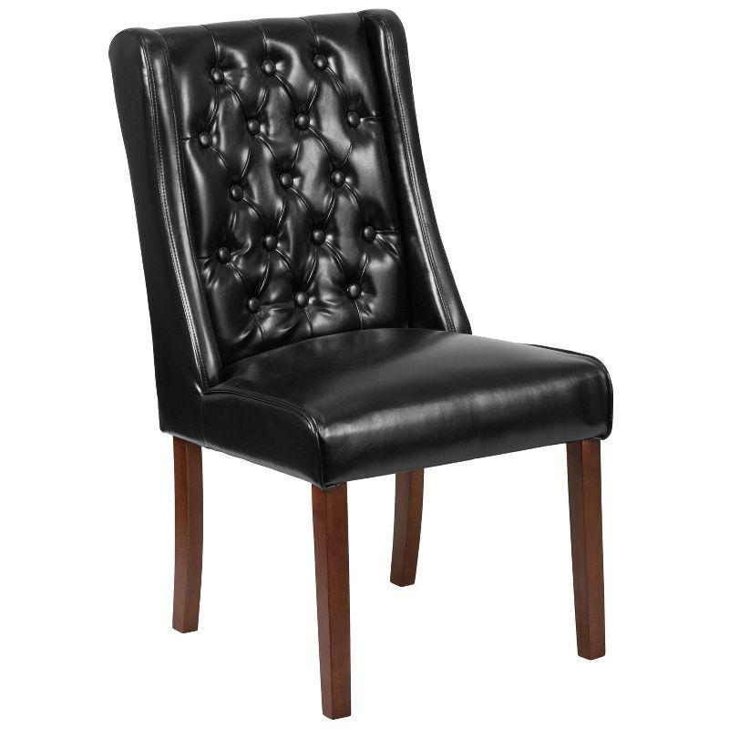 Merrick Lane Harmony Button Tufted Parsons Chair with Side Panel Detail in Black Faux Leather