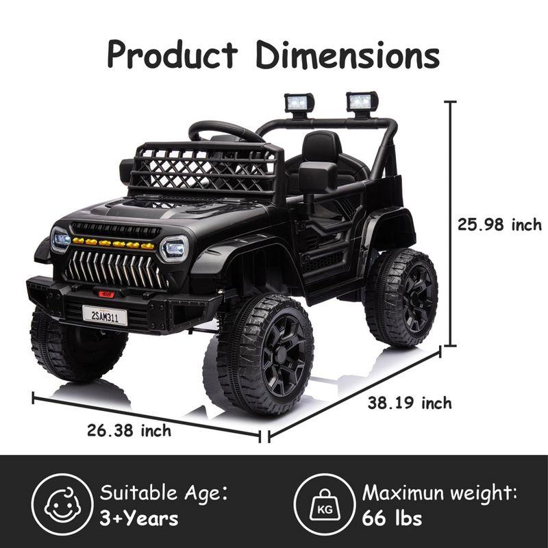 Black 12V Kids Ride-On Truck with LED Lights and Music