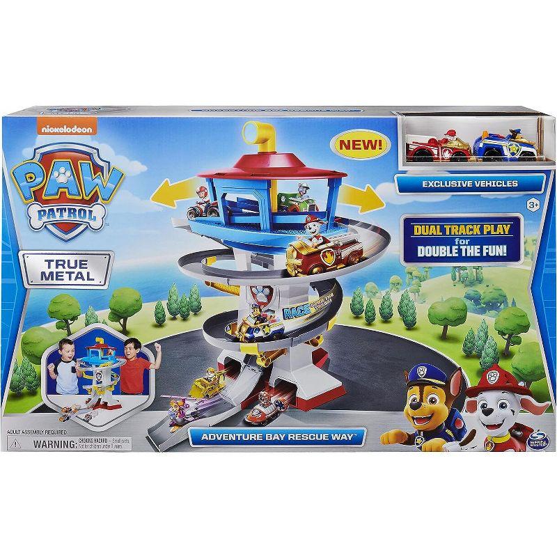 Paw Patrol Adventure Bay Lookout Tower Playset W 2 Die-Cast 1:55 Vehicles (Chase and Marshall) Twin Track Rescue Way 25 Pc Set-Christmas Gift for Kids