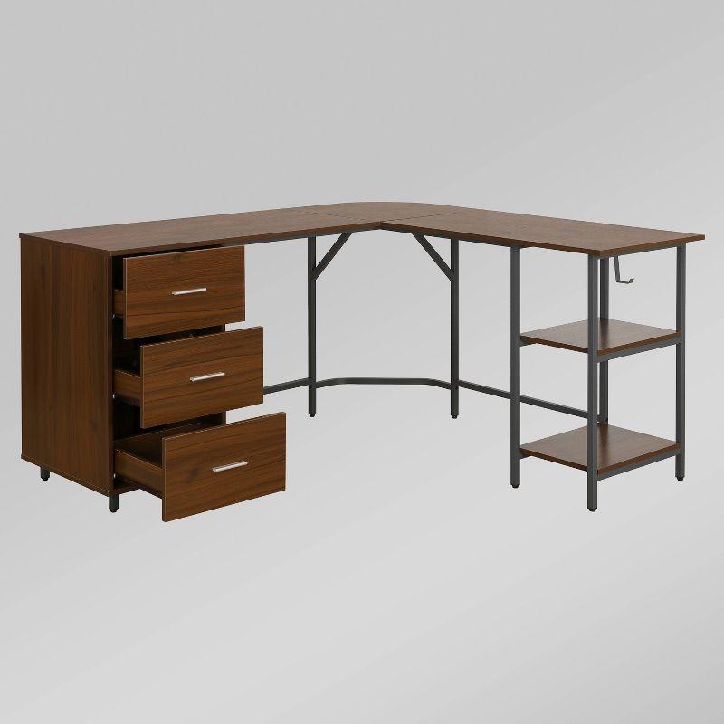 L Shape Home Office Two-Tone Desk with Storage - Techni Mobili