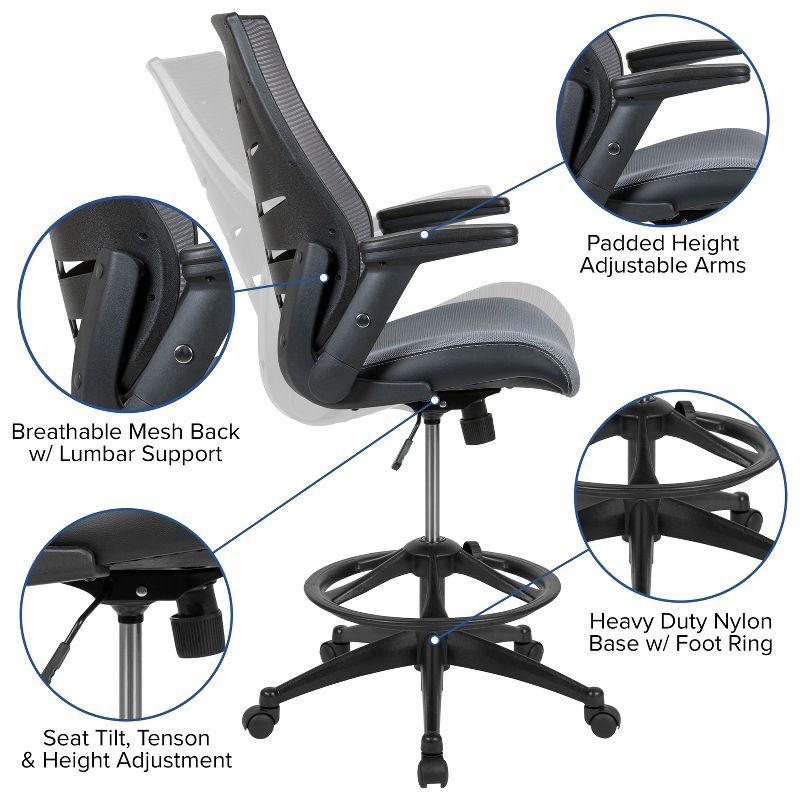 High Back Mesh Spine-Back Ergonomic Drafting Chair with Adjustable Foot Ring