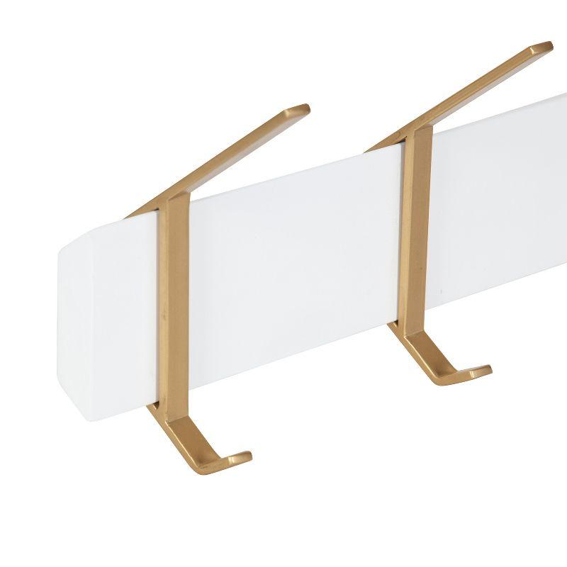 White and Gold Wall-Mounted Wood Coat Rack with 5 Hooks