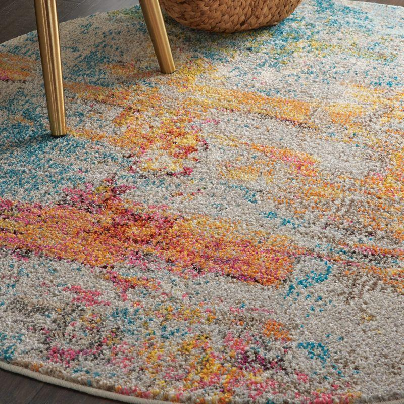 Med Grey Celestial Sealife 94" Synthetic Round Rug