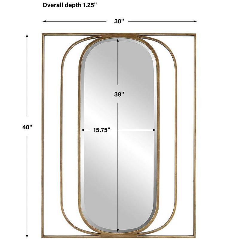 Gold Oval Beveled Mirror with Angular Metal Frame