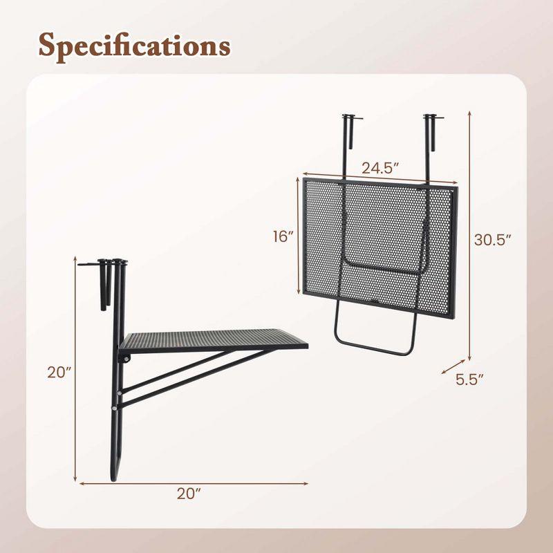 Balcony Railing Table with Adjustable Hooks Hanging Folding Deck Table Plant Stand