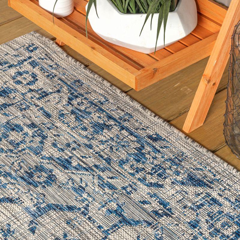 3'x5' Rozetta Boho Medallion Textured Weave Indoor/Outdoor Area Rug, Gray/Navy - JONATHAN Y