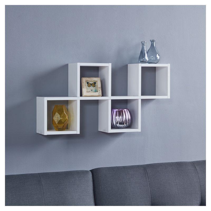 Minimalist White Wood Floating Cube Wall Shelf - Versatile Display