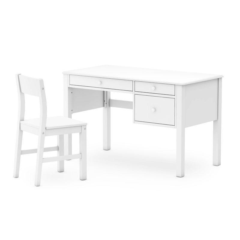 Guidecraft Madison Kids Desk and Chair Set - White: Kids Bedroom Desk Set, Kids' Writing Table with Storage, Wood Bedroom Study Table for Kids