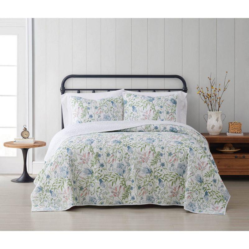 Field Blue/Green/Pink Reversible Quilt Set