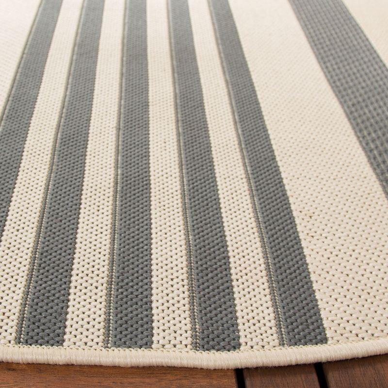 Reversible Gray Stripe Synthetic 59" Round Area Rug