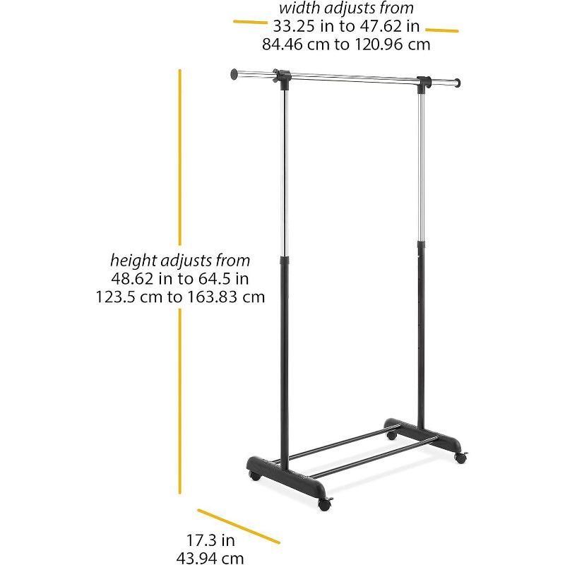 Whitmor Adjustable Garment Rack - Rolling Clothes Organizer - Black and Chrome