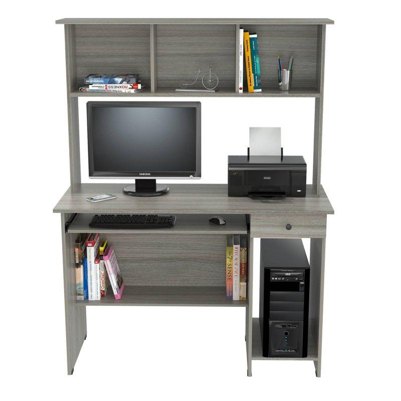 Computer Work Center with Hutch Gray - Inval: Melamine, MDF, Slide-Out Keyboard Tray