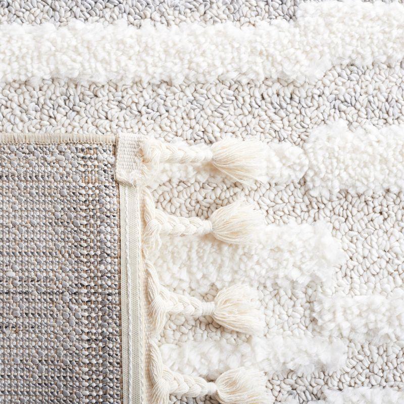 Ivory Diamond Braided Square Shag Rug with Synthetic Fringe