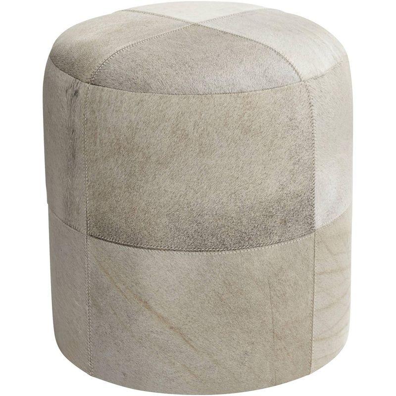 Wilson Smoke Gray and Brown Leather Hide Round Ottoman