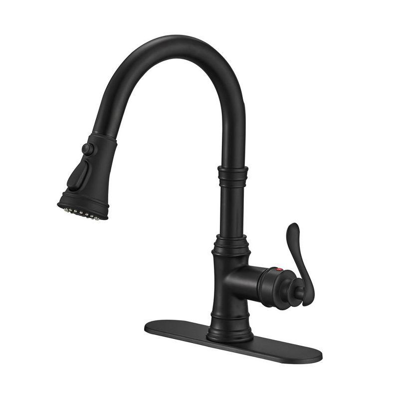 BWE Single-Handle Pull-Down Sprayer 3 Spray High Arc Kitchen Faucet With Deck Plate