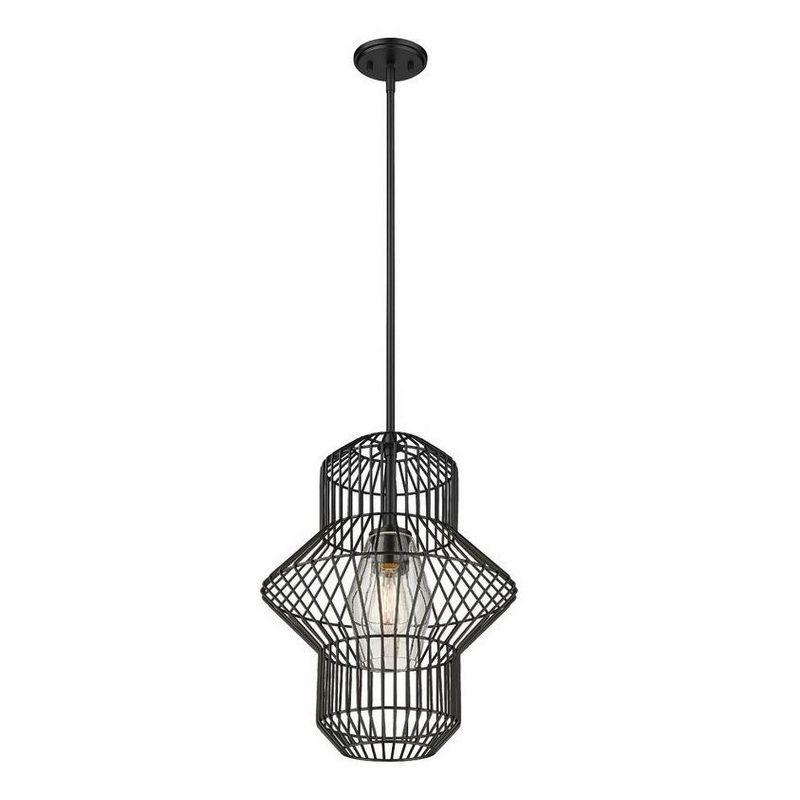 Orsay Matte Black Bird Cage 15" Pendant with Glass Diffuser