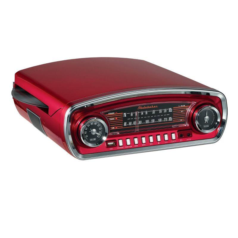 Studebaker 3-Speed Pitch Control Turntable with Bluetooth Receiver and Radio - Red (SB6057R)