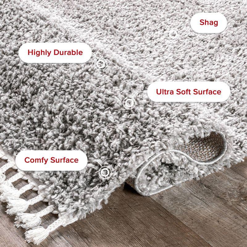 Nuloom Neva Solid 4x6 Shag Indoor Area Rug for Living Room Bedroom Dining Room Nursery, Grey/Ivory