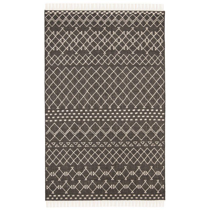 Charcoal and Ivory Wool Flat Woven 4' x 6' Area Rug