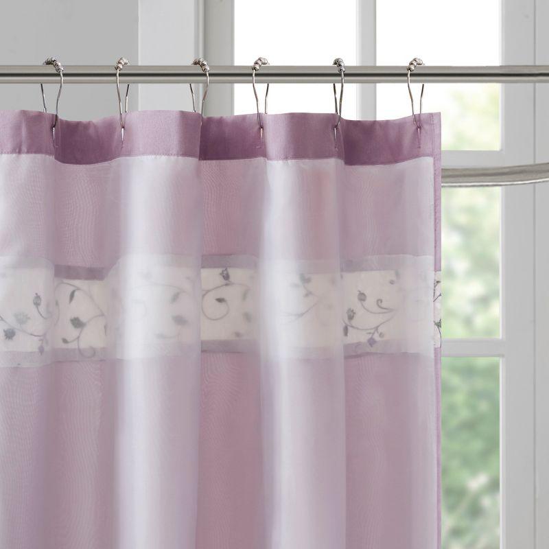 Serene Faux Silk Embroidered Floral Shower Curtain