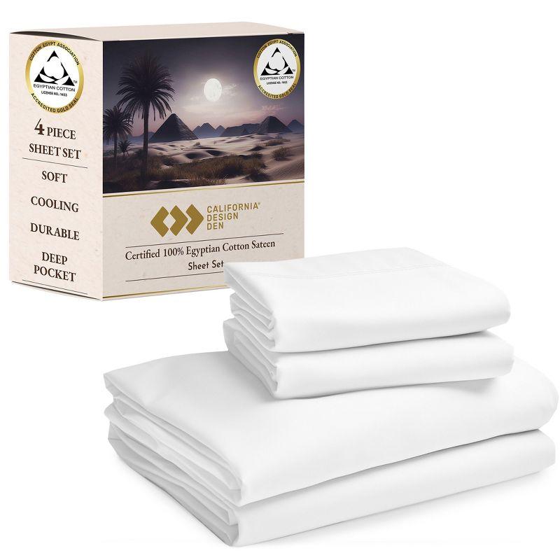 California Design Den Certified 100% Egyptian Cotton California King Sheets, Cotton Bed Sheets, 4 Piece Bedding Sheets & Pillowcases Set, White