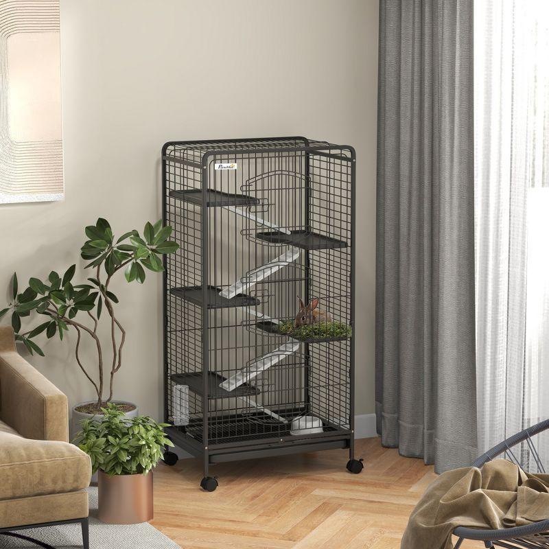 PawHut Black 6-Level Small Animal Cage with Ramps