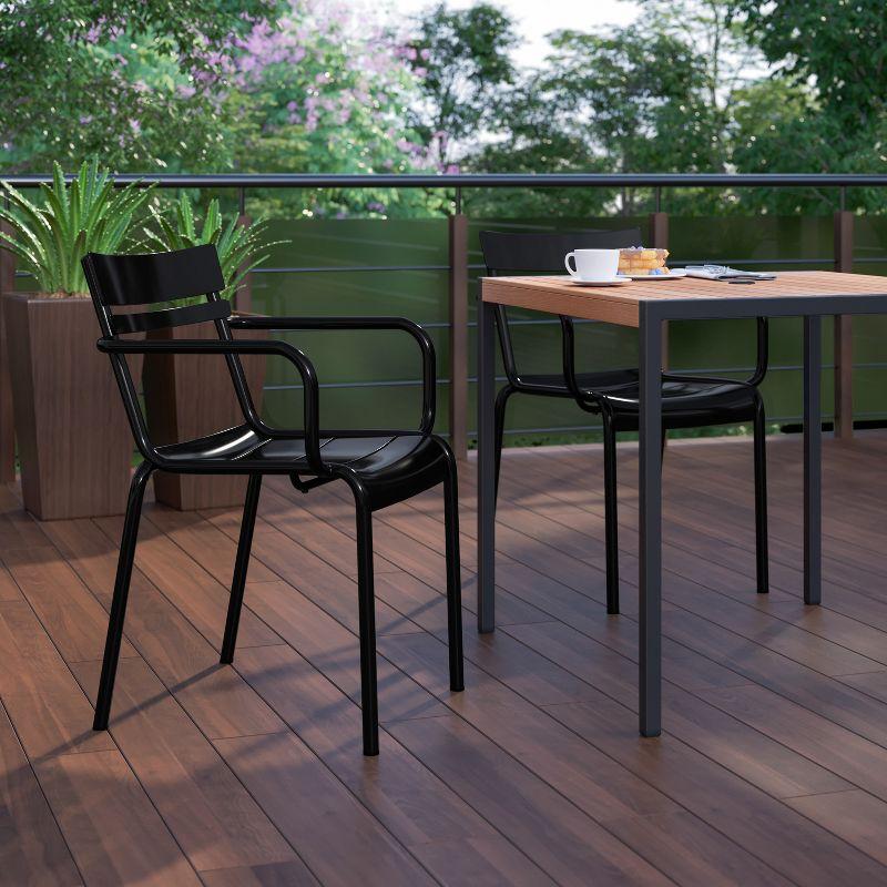 Modern Black Steel Stackable Indoor-Outdoor Dining Chair with Arms