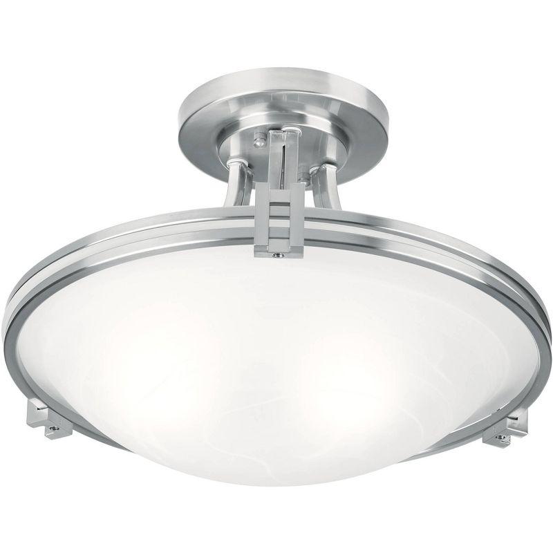 Possini Euro Design Deco Modern Ceiling Light Semi Flush Mount Fixture 16" Wide Brushed Nickel 2-Light White Marbleized Glass Bowl for Bedroom Kitchen