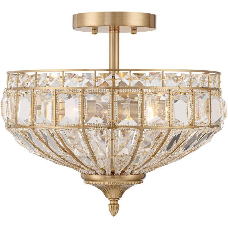 Vienna Full Spectrum Ibeza Vintage Ceiling Light Semi Flush Mount Fixture 15" Wide Soft Gold 3-Light Faceted Clear Crystal for Bedroom Living Room