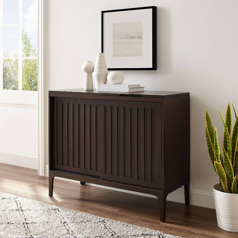 Asher Record Storage Media Console Dark Brown - Crosley: Sliding Doors, Adjustable Shelving, Vinyl Organizer